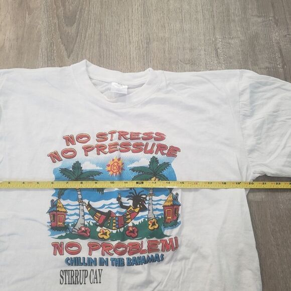Vintage Y2K Stirrup Cay Bahamas No Stress Short Sleeve T Shirt White Size XL - Picture 8 of 9